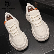 簡托曼（Jane ToMan）潮牌時(shí)尚男鞋子秋季新品休閑鞋厚底增高小白鞋韓版潮流低幫板鞋男 白色標(biāo)準(zhǔn)版 42