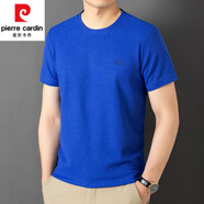 皮爾卡丹（pierre cardin）華夫格夏季男士t恤短袖半袖冰絲棉純色圓領(lǐng)體恤薄款簡約休閑上衣 克萊因藍(lán) M 【90-115】