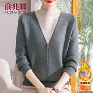 俞兆林（YUZHAOLIN）中老年女裝媽媽裝冬裝新款加絨加厚紅色毛衣女秋冬保暖打底衫上衣 灰色[加絨] 加厚 M [建議85-100斤穿]
