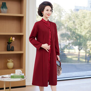 臥雪媽媽春裝婚宴高檔連衣裙中老年女春季加肥加大碼長(cháng)袖婚禮服長(cháng)裙子