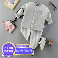慧鴿（HUI GE NEI YI）2025男女寶寶內(nèi)衣套裝棉1-6歲嬰幼兒內(nèi)衣夾棉三層保暖加厚高腰 對襟灰灰 80 80 建議身高73-80cm