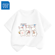 真維斯女童短袖t恤純棉兒童夏季運動(dòng)半袖上衣女孩可愛(ài)夏裝打底衫 白 J晾衣兔 130