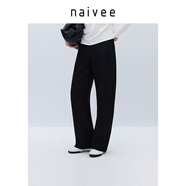 納薇（naivee）商場同款25春新款休閑運動風松緊腰顯瘦香蕉褲女衛(wèi)褲 黑色 S
