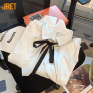 Jret法式甜美蝴蝶結(jié)襯衫女春秋2025新款翻領(lǐng)荷葉邊小眾雪紡衫長袖上衣 白色 M 建議[90-105斤]