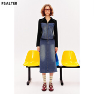 PSALTER詩(shī)篇專(zhuān)選春季女裝收腰修身顯瘦復古牛仔拼接短外套 深海藍 M 38