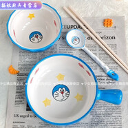 鹿敘橘哆啦a夢(mèng)陶瓷碗卡通藍胖子餐具可愛(ài)泡面家用手柄碗盤(pán)套裝高顏值 【哆啦a夢(mèng)】釉下彩陶瓷套裝 【裝】手柄碗+飯碗+勺子+筷