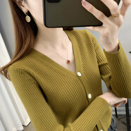 皮爾卡丹（pierre cardin）2025新款針織開(kāi)衫女春秋外搭寬松短款毛衣外套百搭上衣小披肩 墨綠色今年流行的輕奢品牌 M 70-90