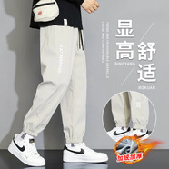 貓霓褲子男夏季冰絲薄款潮流寬松束腳工裝褲速干九分運動(dòng)休閑衛長(cháng)褲 束腳-淺灰【加絨款】 L 【建議體重100-110斤左右】