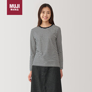 無(wú)印良品（MUJI）女式 天竺編織 長(cháng)袖T恤上衣打底衫 黑色條紋 XL 