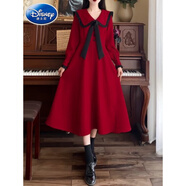 迪士尼（Disney）12歲女大童新年紅色裙子初中學(xué)生少女孩娃娃領(lǐng)連衣裙春秋長(cháng)裙 紅 180 180 XL 【110-120斤】