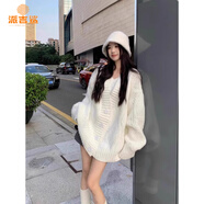 派吉鯊加厚棕色毛衣外套女秋冬寬松慵懶風(fēng)麻花復(fù)古針織開衫上衣 米白色 L 110-120