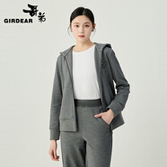 哥弟（GIRDEAR）女裝2025春季新款龍頭連帽拉鏈休閑夾克外套女1400801 石像灰 M (3碼)