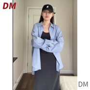 DALEY MODE2025新款休閑慵懶風(fēng)藍色防曬襯衫長袖襯衣灰色吊帶連衣裙兩件套女 襯衫 L 建議100-120斤