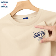 GENIOLAMODE短袖男士寬松休閑夏季純棉圓領(lǐng)t恤青少年男生上衣服潮 淺米 XL