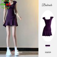 DXOT今年流行的包臀短裙子夏裝新款女裝收腰修身清冷感減齡T恤連衣裙 紫色 M 建議 95-105斤