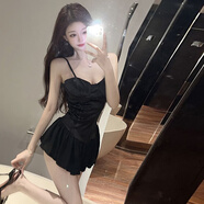 靜多嵐法式性感辣妹風吊帶小黑裙小個子氣質(zhì)收腰顯瘦不規(guī)則欲連衣裙女 黑色 S 均碼