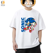 洛必達Sonic索尼克上衣T恤棉短袖夏季男女親子寬松落肩動(dòng)漫游戲超音鼠 短袖T恤白色 2XL 160-180斤