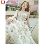 VOYDOVE法式純欲風(fēng)夏季碎花吊帶連衣裙2025新款女春秋小清新針織衫兩件套 單件吊帶裙 L