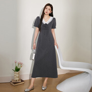 藍語(yǔ)大碼女裝超好看蕾絲花邊波點(diǎn)連衣裙2025夏季胖mm顯瘦氣質(zhì)裙子 灰色波點(diǎn) 2XL