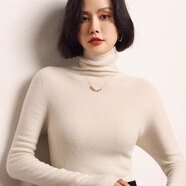 1436 ERDOS鄂爾多斯特產(chǎn)羊絨衫女堆堆領(lǐng)秋冬針織打底衫薄款高領(lǐng)毛衣 白色 S 建議80-95斤