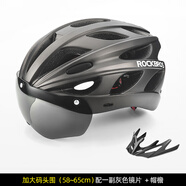 洛克兄弟（ROCKBROS） 騎行頭盔帶風鏡山地公路自行車頭盔男女一體成型炫彩安全帽 鈦色：加大款58-65cm 灰色鏡片