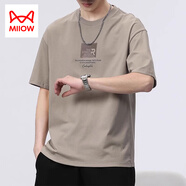 貓人（MiiOW）短袖T恤男2025夏季薄款潮流百搭休閑體恤純棉打底衫潮牌男裝 灰杏色 XL