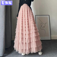 麥潮尚大碼胖妹妹韓系百搭小個子網(wǎng)紗蛋糕裙女夏夏洋氣減齡蓬蓬紗裙子潮 粉色【有內(nèi)襯好質(zhì)量】 3XL【150-175斤】