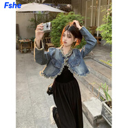 FSHE牛仔外套女秋季2025新款設計感小眾氣質(zhì)毛邊復古個(gè)性短開(kāi)衫上衣女 復古毛邊 長(cháng)袖 S
