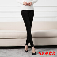 顧夕岑2024秋冬季高彈力金絲絨打底褲女高腰外穿緊身長(cháng)褲雙面絨小腳褲子 黑色 2XL 120-150斤
