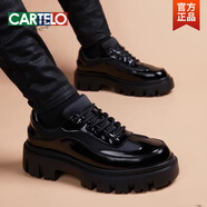 卡帝樂鱷魚（CARTELO）皮鞋男真皮透氣商務(wù)休閑鞋厚底增高男鞋英倫圓頭正裝黑色潮流男鞋 黑色 37