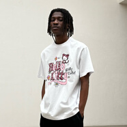 WHOOSIS【HELLOKITTY官方聯(lián)名】豹紋貼布刺繡LOGO短袖T恤休閑寬松街頭 白色 L