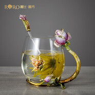 羅比羅丹 琺瑯彩水杯  創(chuàng)意玫瑰花花茶杯家用口杯果汁杯生日禮物禮品  矮單只加勺