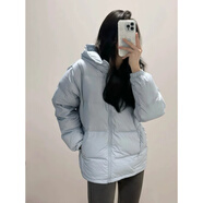 以純白色羽絨服短款女2024冬季連帽寬松面包服保暖情侶小個(gè)子加厚外套 奶藍(lán)色【升級(jí)加厚連帽款】 M 100-120斤