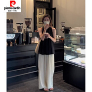 皮爾卡丹（pierre cardin）設計感黃色掛脖吊帶背心女夏季感絕美上衣寬松無(wú)袖襯衫 黑色上衣 XL