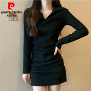 皮爾卡丹（pierre cardin）打底包臀裙女黑色針織內(nèi)搭春秋大·碼胖m·m修身顯瘦收腰polo連衣裙 黑色 【純欲風(fēng)名媛小香風(fēng)/網(wǎng)紅】 S 【韓劇女主穿搭鹽系炸街in】