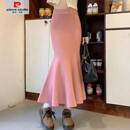 皮爾卡丹（pierre cardin）高品質(zhì)針織半身裙加厚冬款魚尾裙搭配毛衣感顯瘦修身包臀裙女 粉色 【面料】 加厚 S 建議(80-95斤)