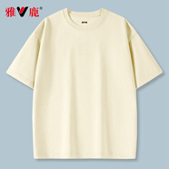 雅鹿短袖t恤男夏季新款寬松潮流純半截袖體恤上衣男休閑百搭圓領(lǐng)T恤男 杏/純色 XL （重140-150斤高170-175）