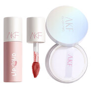AKF定妝散粉輕透柔焦散粉10g控油遮瑕透明蜜粉持妝久不易脫妝防水汗 散粉+唇泥