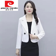 皮爾卡丹（pierre cardin）小西裝短外套女春秋2024新款洋氣時(shí)尚百搭小個(gè)子短款西服外搭上衣 白色外套單層 M 建議90斤內(nèi)