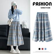 均垚半身裙女夏季新款裙子a字裙高級感春秋半裙長(cháng)裙女士蛋糕裙小個(gè)子 格子毛呢蛋糕半身裙【藍色】 均碼 【建議85-120斤】長(cháng)約75cm