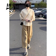 鹿依檸休閑褲女裝套裝2025夏季新款韓版時(shí)尚百搭小個(gè)子休閑顯瘦闊腿褲子 杏色襯衫 M