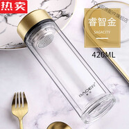 PDQ德國進(jìn)口品質(zhì)高端保爾高硼硅玻璃杯雙層加厚耐高溫防燙隔熱水杯子 睿智金420ml（不顯溫）