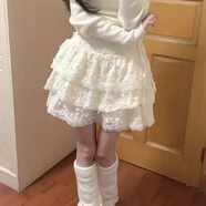 凌卡戚甜美奶黃色半身裙女設(shè)計(jì)感小個(gè)子蕾絲邊蛋糕裙高腰蓬蓬裙子潮 奶杏色蛋糕裙 帶內(nèi)里 M 建議86-斤