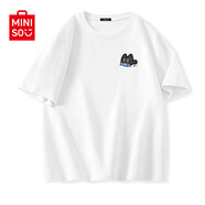 名創(chuàng)優(yōu)品（MINISO）純棉t恤男夏季2025新款衣服青少年親膚透氣時尚寬松大碼冰感短袖 白色(灰色貓胸標) L 175 (名創(chuàng)優(yōu)品 品控嚴格)