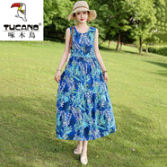 啄木鳥(niǎo)（TUCANO）棉綢波西米亞風(fēng)連衣裙2025夏季新款無(wú)袖度假人造棉減齡百搭長(cháng)裙子 5號色 2XL 建議115-130斤