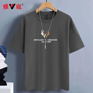 雅鹿短袖t恤男純棉圓領(lǐng)韓版寬松大碼半截袖青少年學(xué)生夏季休閑男士t恤 中灰/鹿角字母 XL （重140-150斤高170-175）