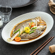 造器 魚盤家用清蒸魚盤子大號日式陶瓷酒店特色餐具餐盤高級感菜盤子 12英寸冰川旦形魚盤(素面白)