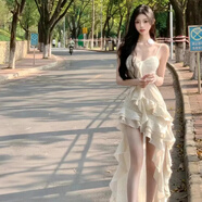 清中喬法式荷葉不規則吊帶連衣裙新款仙女氣質(zhì)風(fēng)海邊 不規則碎花長(cháng)裙 M 【建議-斤】