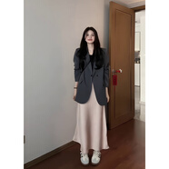 GARNUO灰色小西裝外套女2025早春秋新款兩件套小個(gè)子寬松休閑西服套裝裙 深灰色【西服】 XS【80-100斤】
