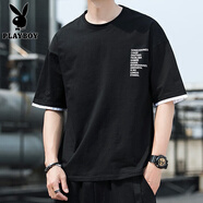 花花公子（PLAYBOY）純棉短袖男士夏季冰絲t恤薄款大碼半袖T透氣潮流牌情侶學生上衣服 35黑色 M